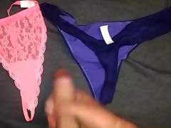 Jerk off together with cum on wife's pants for the brush to wear long run